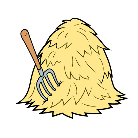 Illustration of a haystack with pitchfork on white backgroundのイラスト素材