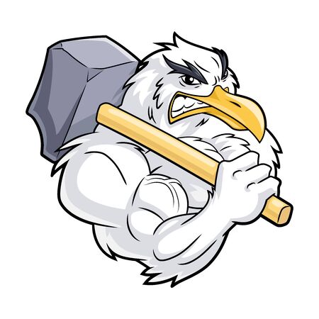 Illustration of a strong seagull with hammer on a white backgroundのイラスト素材