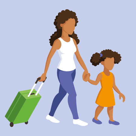 Mother and daughter are going for vacationのイラスト素材