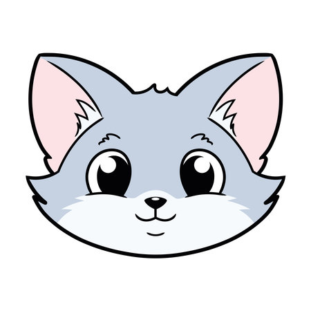 Cartoon illustration of cute little kitten head on white backgroundのイラスト素材