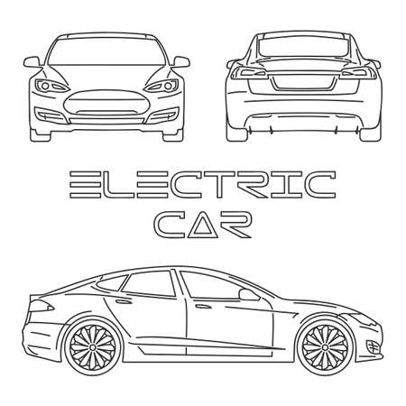 Silhouette of electric car. Front view. Back view. Side viewのイラスト素材