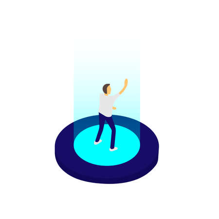 A man in virtual reality. High-tech isometry, vector illustrationのイラスト素材