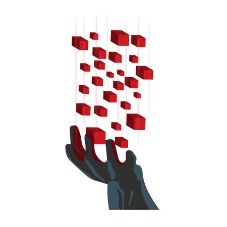 Futuristic cubes in hand, vector illustrationのイラスト素材