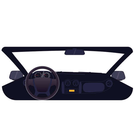 Car dashboard. The interior of the car. Transport The wheel of a car. Vector illustrationのイラスト素材