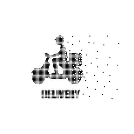 A motor scooter with a driver. Fast delivery. Pixels, vector illustrationのイラスト素材