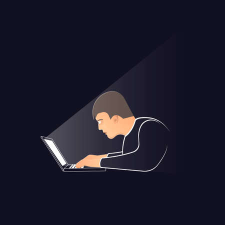 Programmer working at night at the computerのイラスト素材