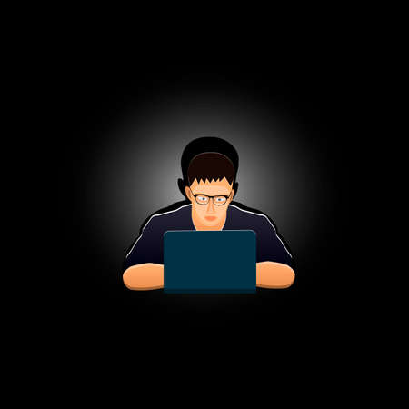 Programmer working at night at the computer. Hacker. Vector illustrationのイラスト素材