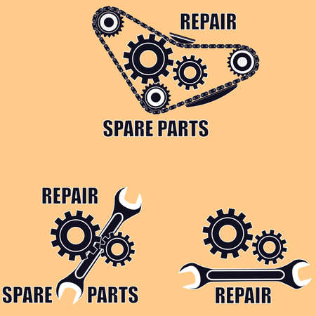 The emblem of the repair. Workshop. Wrench and chain, vector illustration