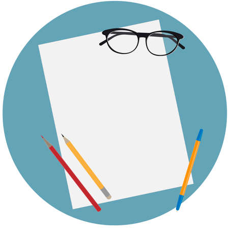 Pencils and pen. Desktop, vector illustrationのイラスト素材