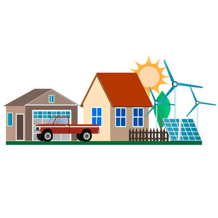 Farm. Green energy and eco friendly house. Vector illustrationのイラスト素材