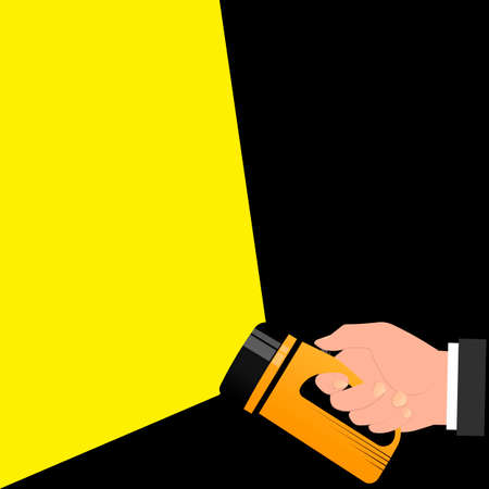 Flashlight in hand. Flashlight Space for your text, vector illustrationのイラスト素材