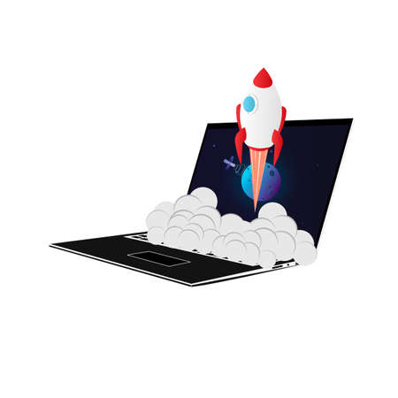 Web start. Start-up. Laptop, vector illustrationのイラスト素材