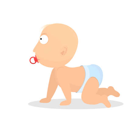 Baby with a pacifier. Crawling baby, vector illustrationのイラスト素材
