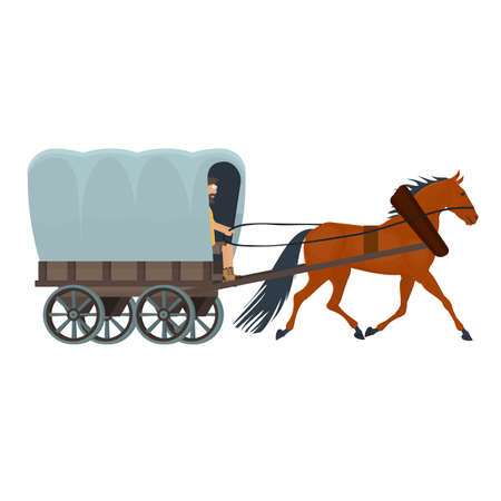 Horse cart. Coachman driving a horse, vector illustrationのイラスト素材