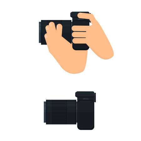 Photo camera in hand. Take a picture, vector illustrationのイラスト素材