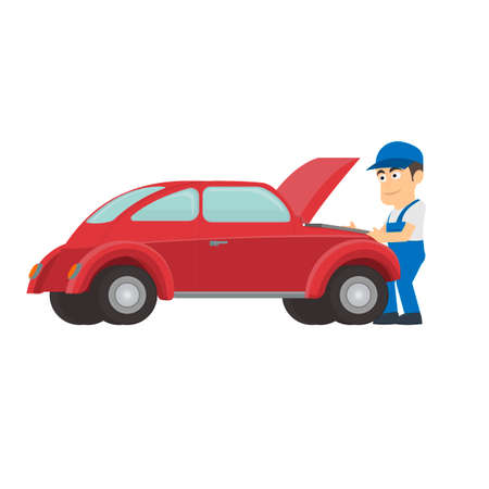 Car repair. The mechanic on repair of cars, vector illustrationのイラスト素材
