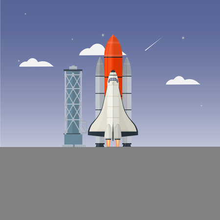 Launch of the spacecraft. Shuttle at the spaceport, vector illustrationのイラスト素材
