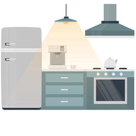 Kitchen interior with furniture and kitchen appliances, vector illustrationのイラスト素材