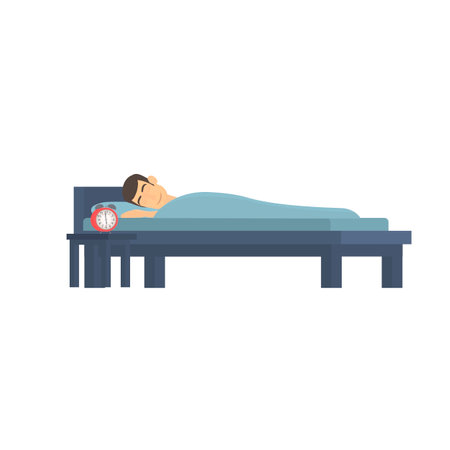 Sleeping man. Man in the bed. Alarm clock, vector illustrationのイラスト素材