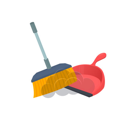 Broom and dustpan. Cleaning, vector illustrationのイラスト素材