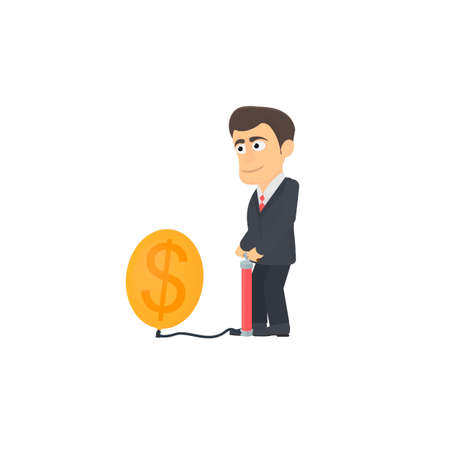 Businessman inflates a balloon. Economic bubble, vector illustrationのイラスト素材