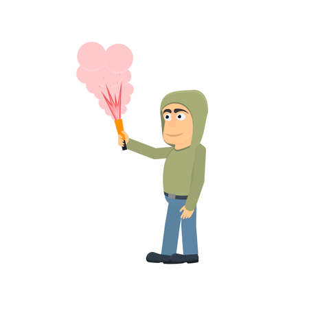 Fiery fires. A man with a torch. Fireshow, vector illustrationのイラスト素材