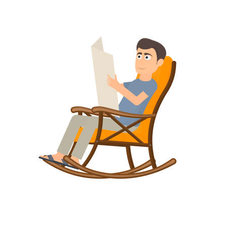Man is sitting in a rocking chair. Reading a newspaper, vector illustrationのイラスト素材