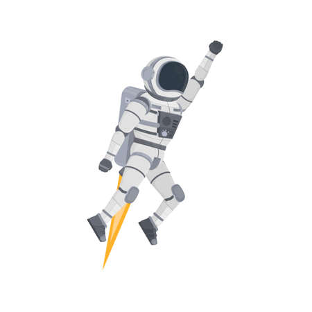 Astronaut space mission. Spaceman flight on a rocket, vector illustration
