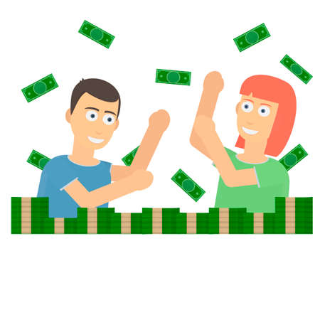 Winning money. Rich man and woman, vector illustrationのイラスト素材