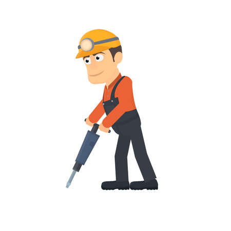 Miner. Worker with a jackhammer, vector illustrationのイラスト素材