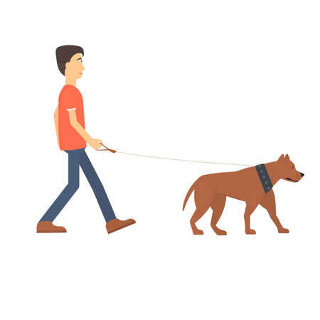 Man with a dog. Walking a dog, vector illustrationのイラスト素材