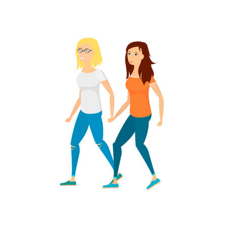 Lesbian couple. Lesbian women holding hands, vector illustrationのイラスト素材