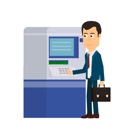Man withdraw cash. ATM with money, vector illustrationのイラスト素材