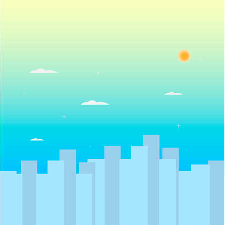 Sky background with clouds. Landscape silhouette of the city, vector illustrationのイラスト素材