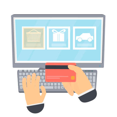 buy online. Credit card purchase on the Internet, vector illustrationのイラスト素材