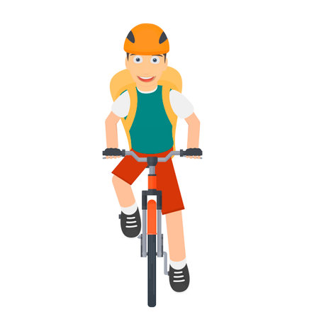 Man rides a bicycle. Delivery man on a bicycle, vector illustrationのイラスト素材