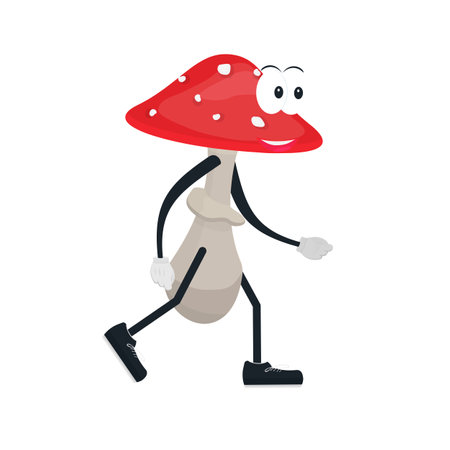 Fly agaric. Mushroom cartoon character, vector illustrationのイラスト素材