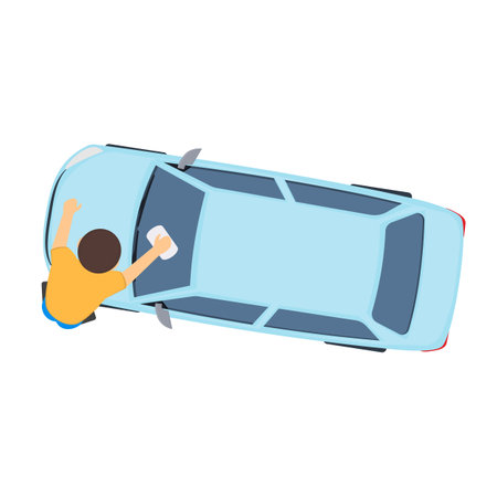 carwash. Owner of the car washes the vehicle, vector illustrationのイラスト素材