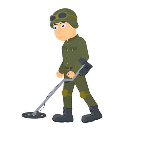 sapper. A man with a metal detector, vector illustrationのイラスト素材