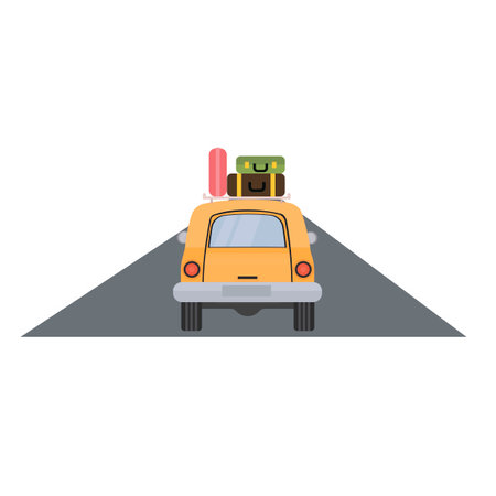 tourist car. A car with luggage is eating on the road, vector illustrationのイラスト素材