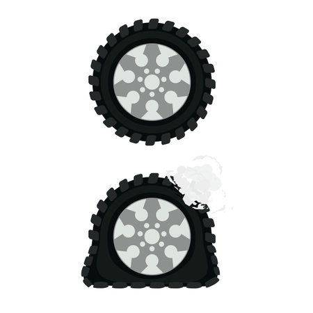 Flat tire. Punctured car wheel, vector illustrationのイラスト素材