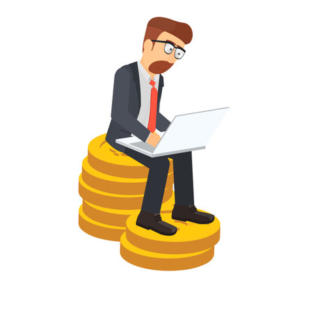 trader. Internet financier with money and laptop, vector illustrationのイラスト素材