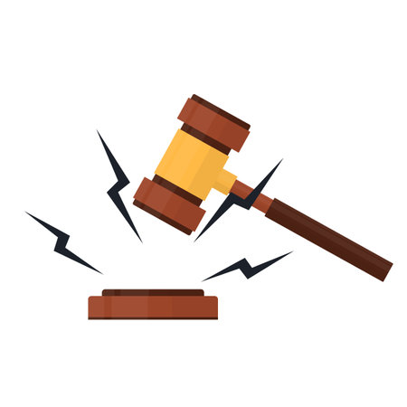 Auction hammer. Hitting with a judge's wooden hammer, vector illustrationのイラスト素材