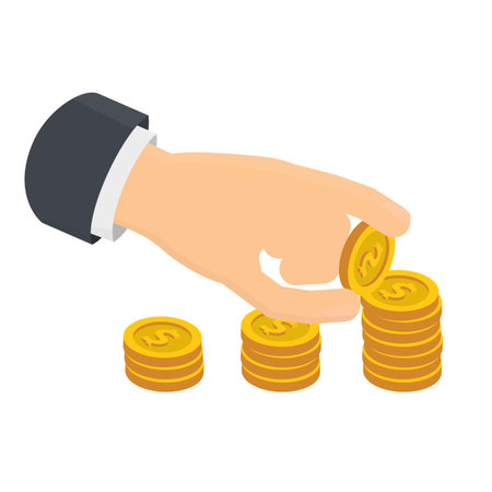 Count gold coins. Wealth of a growing business, vector illustrationのイラスト素材