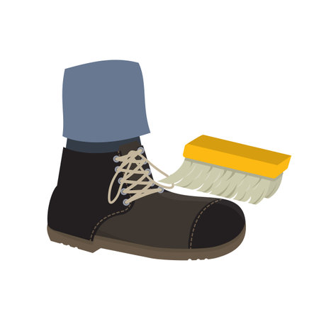brushing shoes. Cleaning shoes, vector illustrationのイラスト素材
