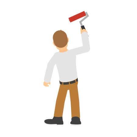 Repairman. Painter paints with a paint roller, vector illustrationのイラスト素材