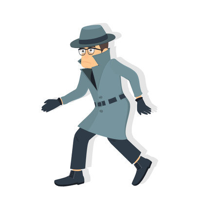 Spy in a raincoat. Detective surveillance, vector illustrationのイラスト素材