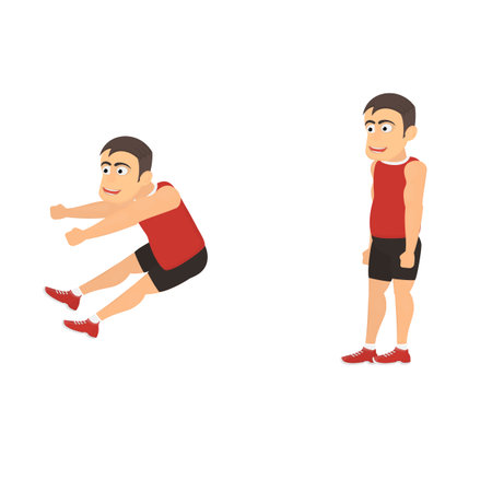 Athlete is a long jumper. Athlete is training, vector illustrationのイラスト素材