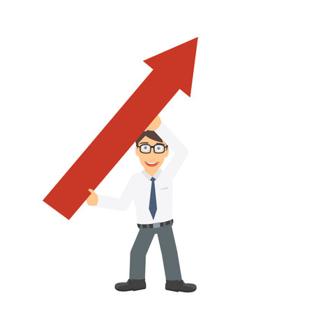 Businessman holds the growth arrow. business growth, vector illustrationのイラスト素材