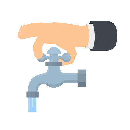 water tap. Hand opens a water tap, vector illustrationのイラスト素材